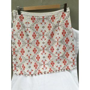 Anthropologie Maeve Pom Pom Blomma Cross Stitch Embroidered Skirt Size 6